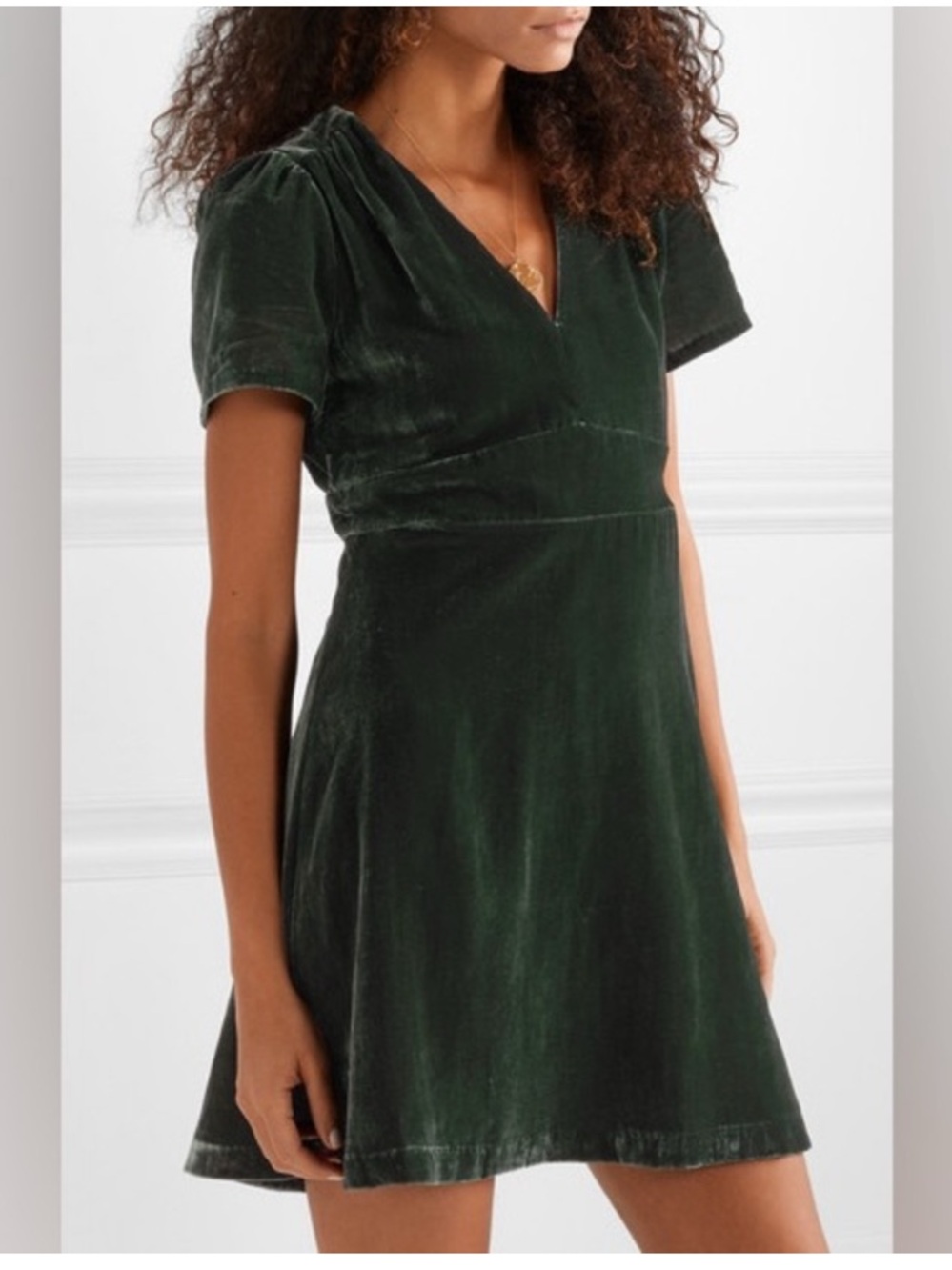 Madewell Emerald Green Velvet Mini Dress Puff Sleeve V-Neck Size 4